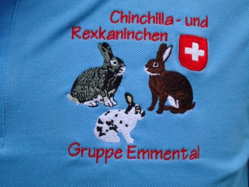 Logo-Stickerei auf dem T-Shirt von der Gruppe Emmental